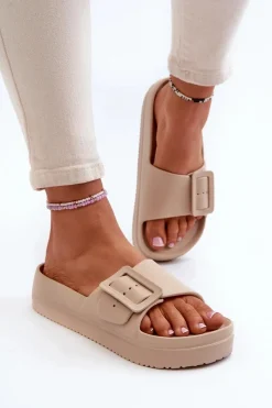 Sale Damskie Piankowe Klapki Na Platformie Z Klamrą Big Star NN274A666 Beżowe Damskie Klapki Damskie Big Star|Klapki Basenowe