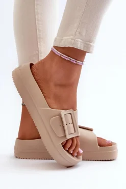 Sale Damskie Piankowe Klapki Na Platformie Z Klamrą Big Star NN274A666 Beżowe Damskie Klapki Damskie Big Star|Klapki Basenowe