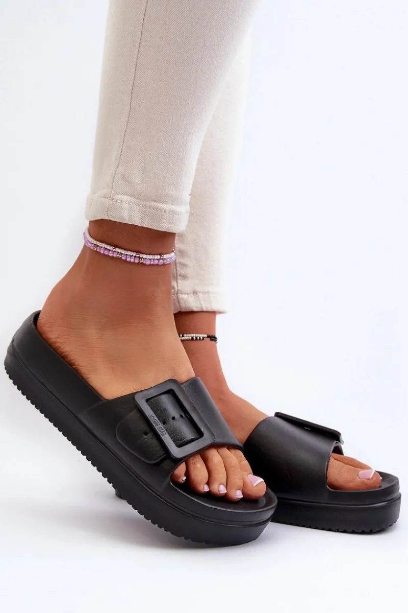 Sale Damskie Piankowe Klapki Na Platformie Z Klamrą Big Star NN274A662 Czarne Damskie Klapki Damskie Big Star|Klapki Basenowe