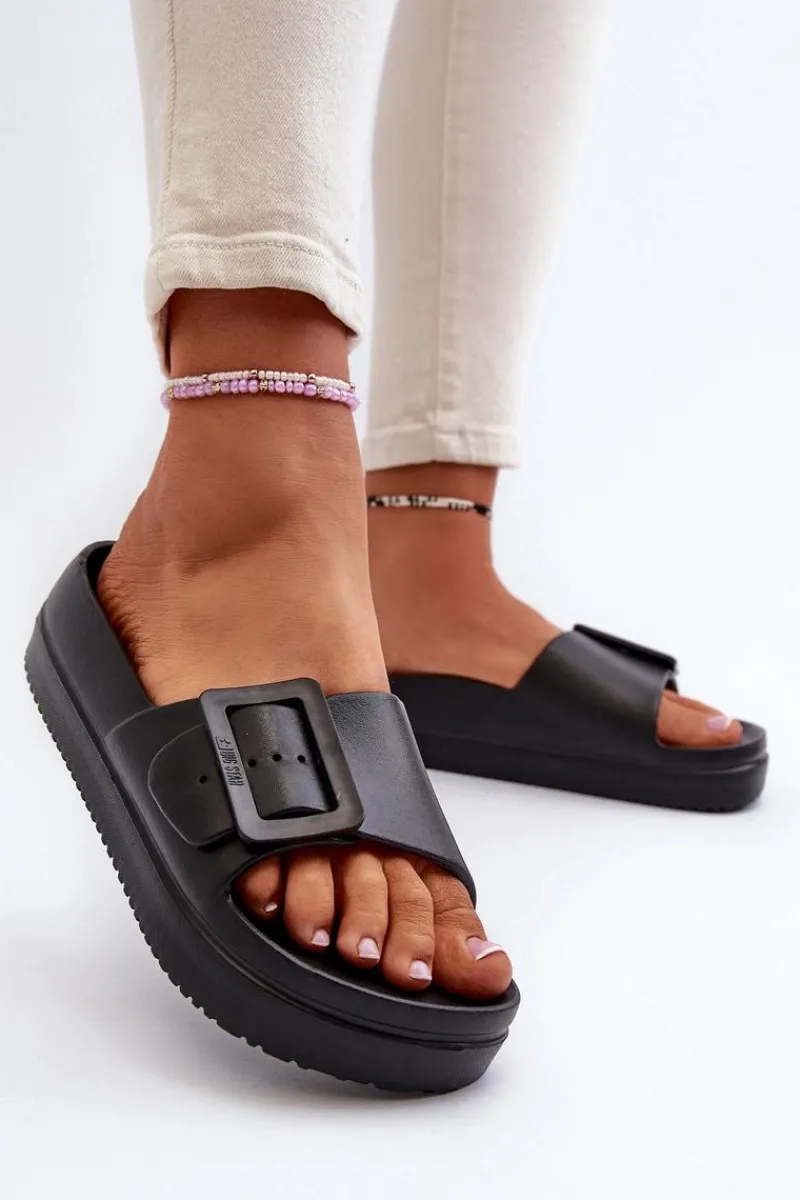 Sale Damskie Piankowe Klapki Na Platformie Z Klamrą Big Star NN274A662 Czarne Damskie Klapki Damskie Big Star|Klapki Basenowe