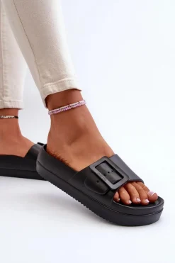 Sale Damskie Piankowe Klapki Na Platformie Z Klamrą Big Star NN274A662 Czarne Damskie Klapki Damskie Big Star|Klapki Basenowe