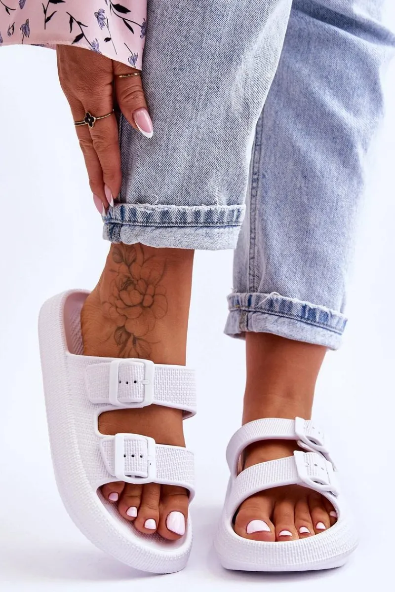 Best Boto Damskie Piankowe Klapki Z Paskami Białe Sharmen