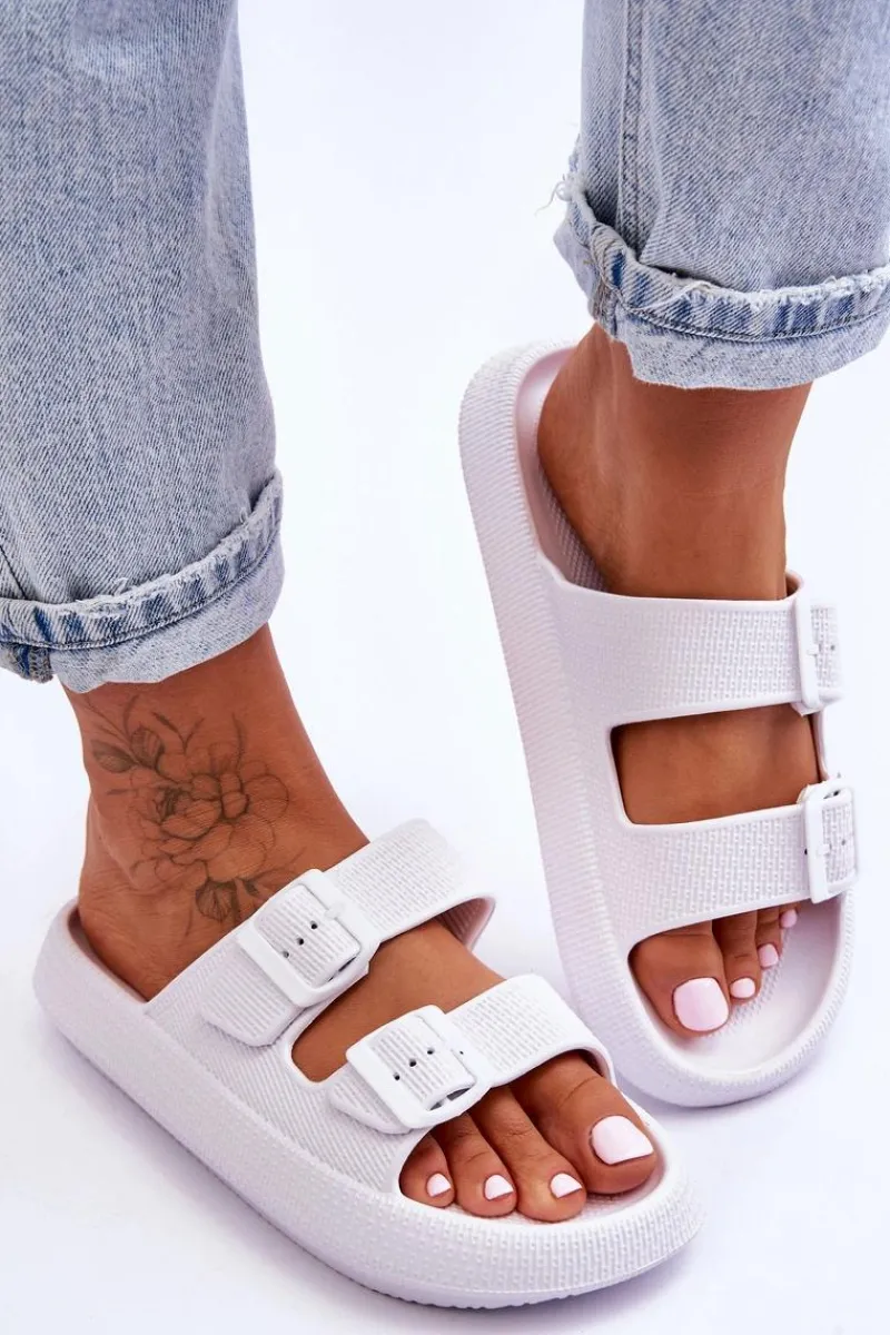 Best Boto Damskie Piankowe Klapki Z Paskami Białe Sharmen