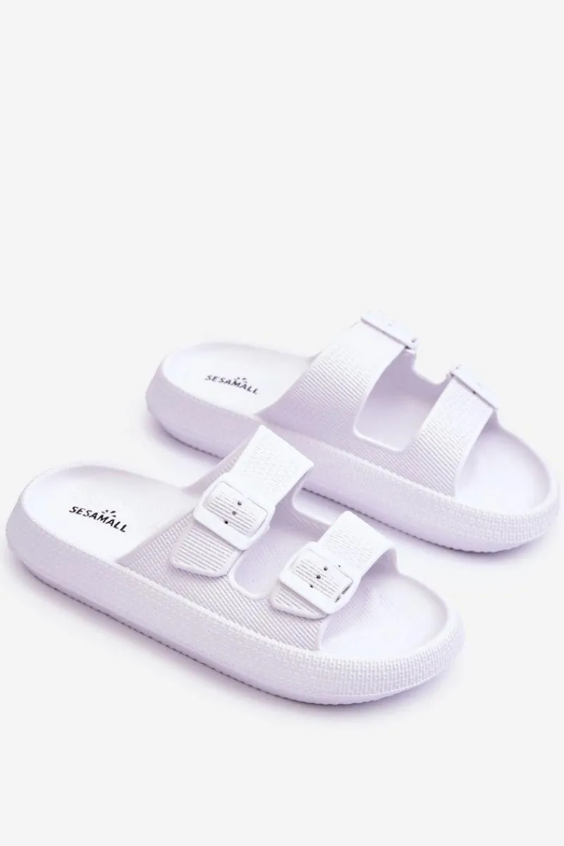 Best Boto Damskie Piankowe Klapki Z Paskami Białe Sharmen