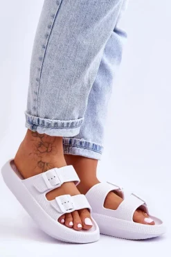 Best Boto Damskie Piankowe Klapki Z Paskami Białe Sharmen