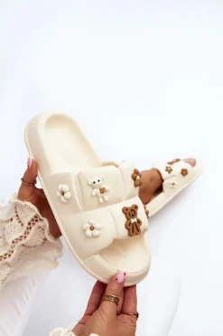 Hot Boto Damskie Piankowe Klapki Z Ozdobami Beżowe Cambrina Beżowy