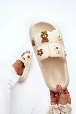 Hot Boto Damskie Piankowe Klapki Z Ozdobami Beżowe Cambrina Beżowy