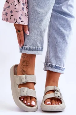 Online Boto Damskie Piankowe Klapki Z Paskami Jasnoszare Sharmen