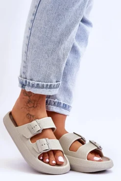 Online Boto Damskie Piankowe Klapki Z Paskami Jasnoszare Sharmen