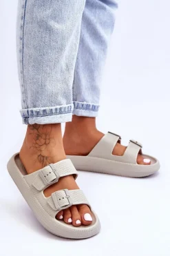 Online Boto Damskie Piankowe Klapki Z Paskami Jasnoszare Sharmen