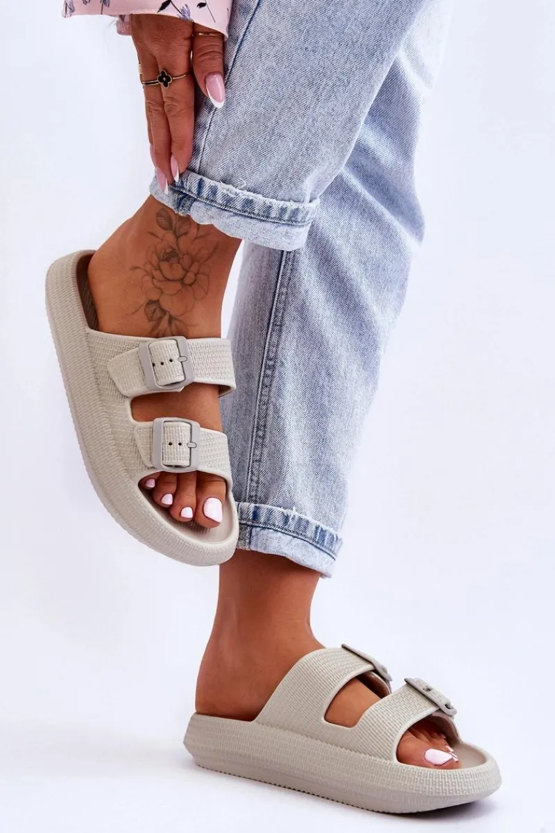 Online Boto Damskie Piankowe Klapki Z Paskami Jasnoszare Sharmen