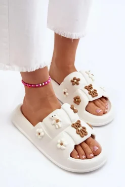 Hot Boto Damskie Piankowe Klapki Z Ozdobami Białe Cambrina