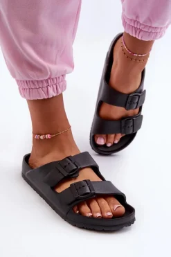 Klapki Basenowe|Klapki Na Platformie>Evento Damskie Piankowe Klapki Z Klamrami Czarne Luciene