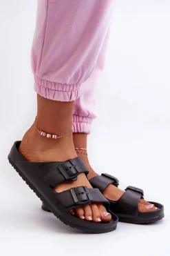 Klapki Basenowe|Klapki Na Platformie>Evento Damskie Piankowe Klapki Z Klamrami Czarne Luciene