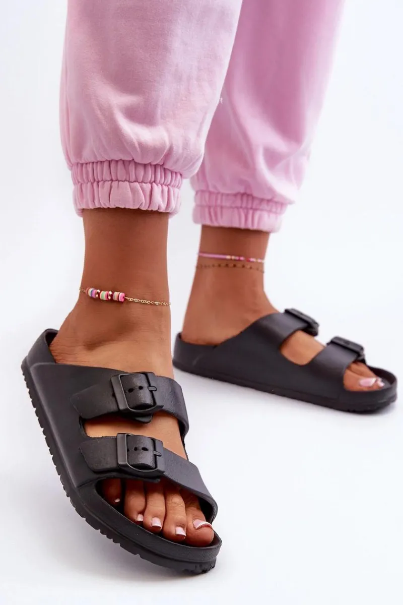 Klapki Basenowe|Klapki Na Platformie>Evento Damskie Piankowe Klapki Z Klamrami Czarne Luciene