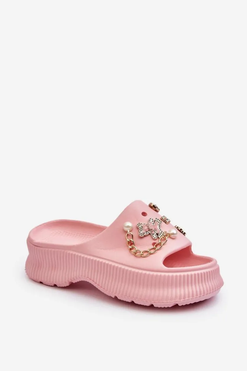 Clearance Damskie Piankowe Klapki Z Ozdobami Różowe Afariana Damskie Klapki Na Platformie|Klapki Damskie Klasyczne
