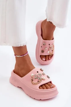 Clearance Damskie Piankowe Klapki Z Ozdobami Różowe Afariana Damskie Klapki Na Platformie|Klapki Damskie Klasyczne