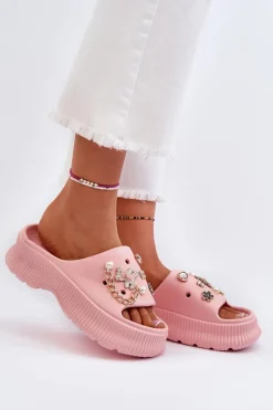 Clearance Damskie Piankowe Klapki Z Ozdobami Różowe Afariana Damskie Klapki Na Platformie|Klapki Damskie Klasyczne