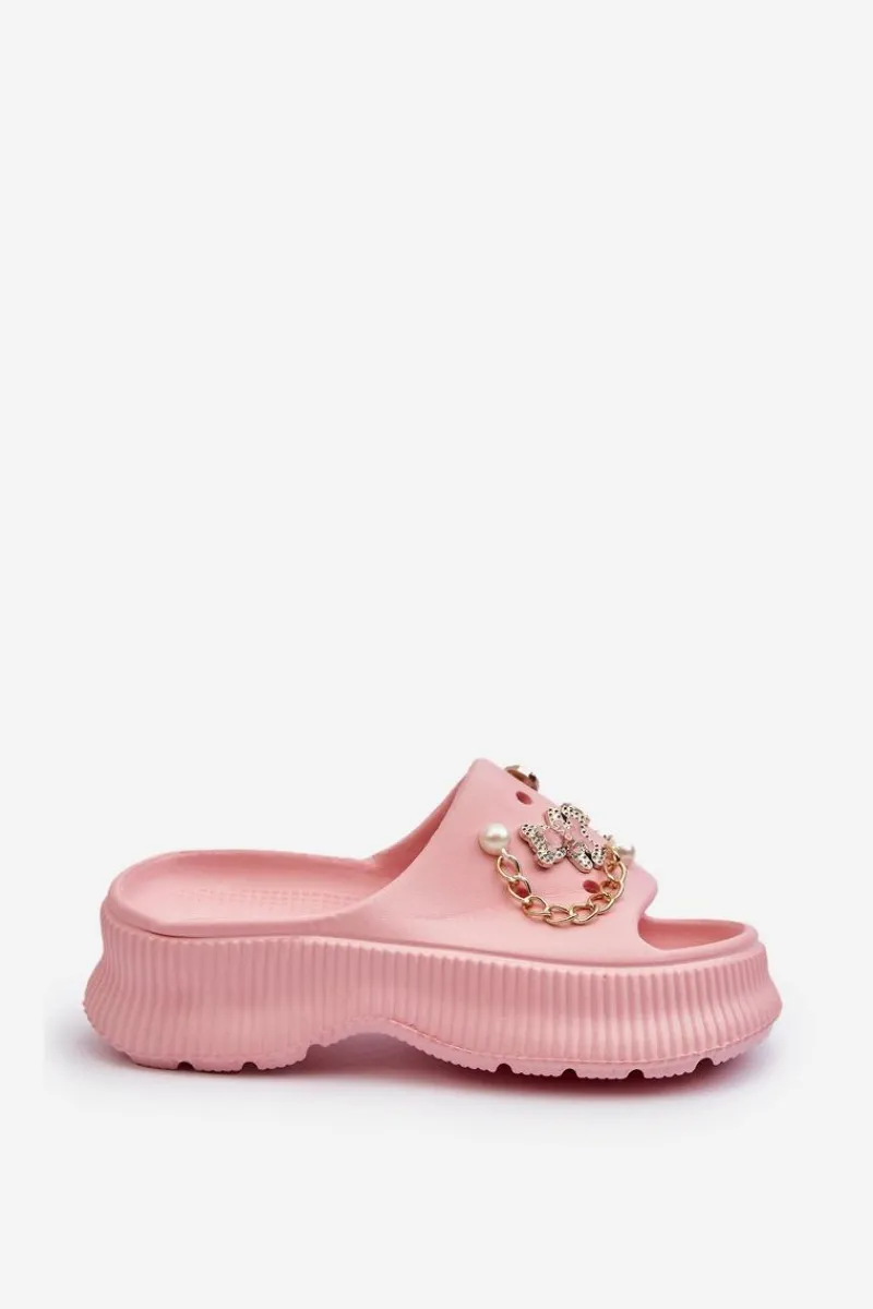 Clearance Damskie Piankowe Klapki Z Ozdobami Różowe Afariana Damskie Klapki Na Platformie|Klapki Damskie Klasyczne