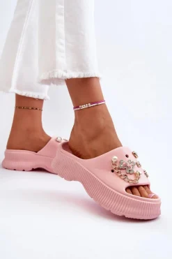 Clearance Damskie Piankowe Klapki Z Ozdobami Różowe Afariana Damskie Klapki Na Platformie|Klapki Damskie Klasyczne