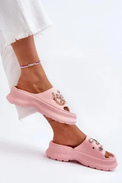 Clearance Damskie Piankowe Klapki Z Ozdobami Różowe Afariana Damskie Klapki Na Platformie|Klapki Damskie Klasyczne