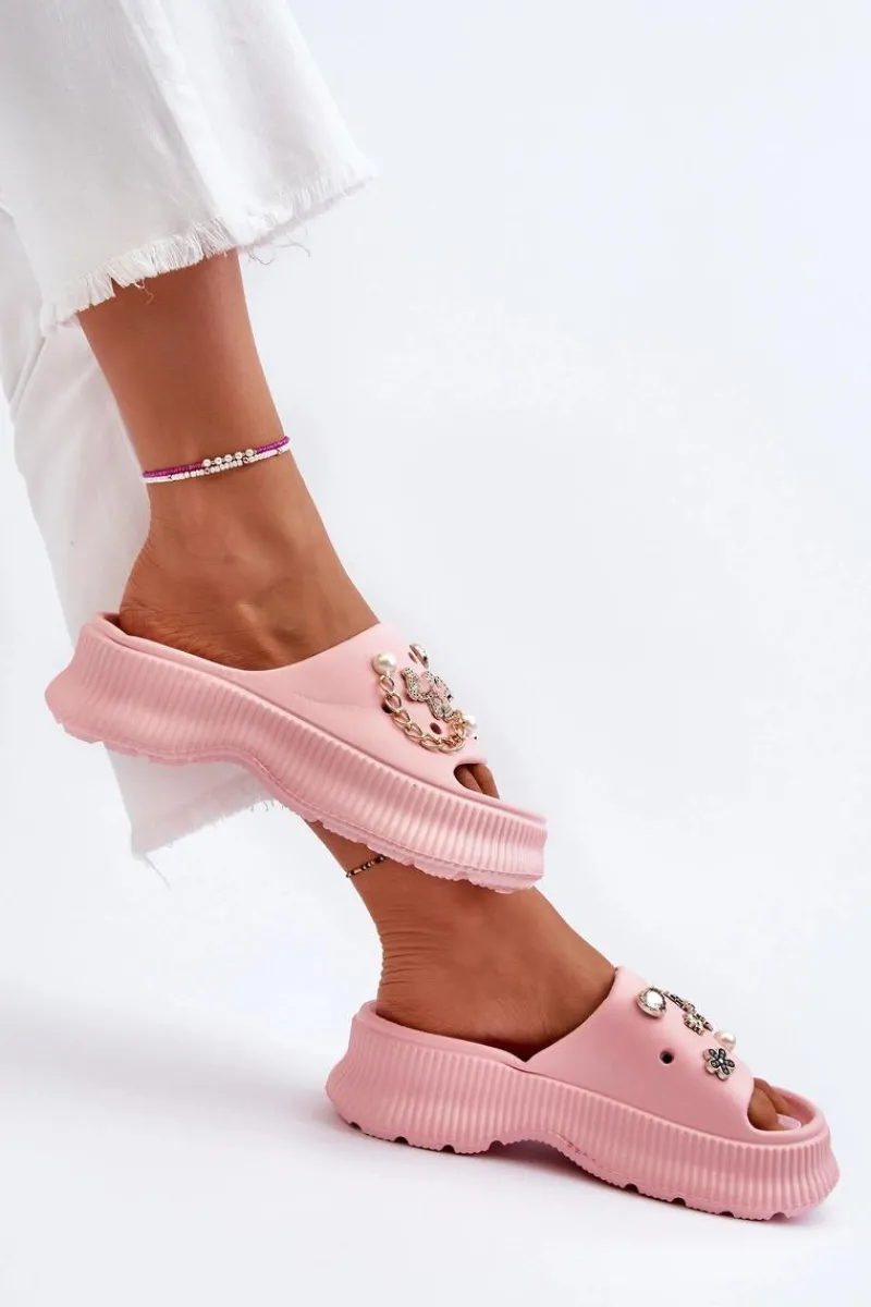 Clearance Damskie Piankowe Klapki Z Ozdobami Różowe Afariana Damskie Klapki Na Platformie|Klapki Damskie Klasyczne