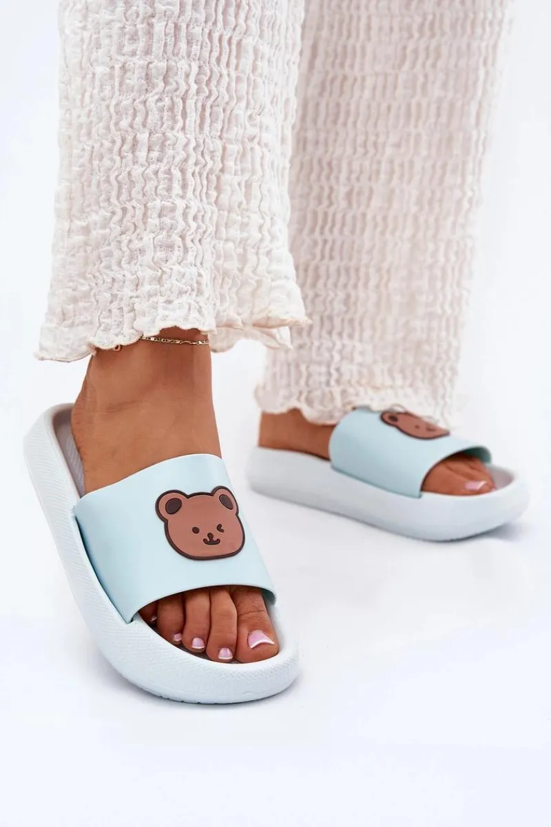 Klapki Basenowe|Klapki Na Platformie>Boto Damskie Piankowe Klapki Z Misiem Niebieskie Lalon