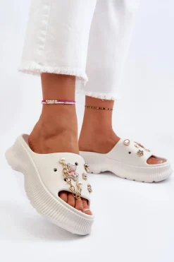 Damskie Piankowe Klapki Z Ozdobami Białe Afariana Damskie Klapki Na Platformie|Klapki Damskie Klasyczne
