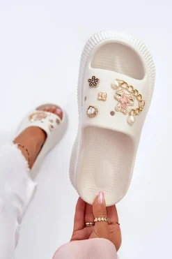 Damskie Piankowe Klapki Z Ozdobami Białe Afariana Damskie Klapki Na Platformie|Klapki Damskie Klasyczne