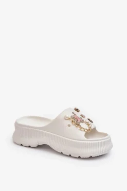 Damskie Piankowe Klapki Z Ozdobami Białe Afariana Damskie Klapki Na Platformie|Klapki Damskie Klasyczne