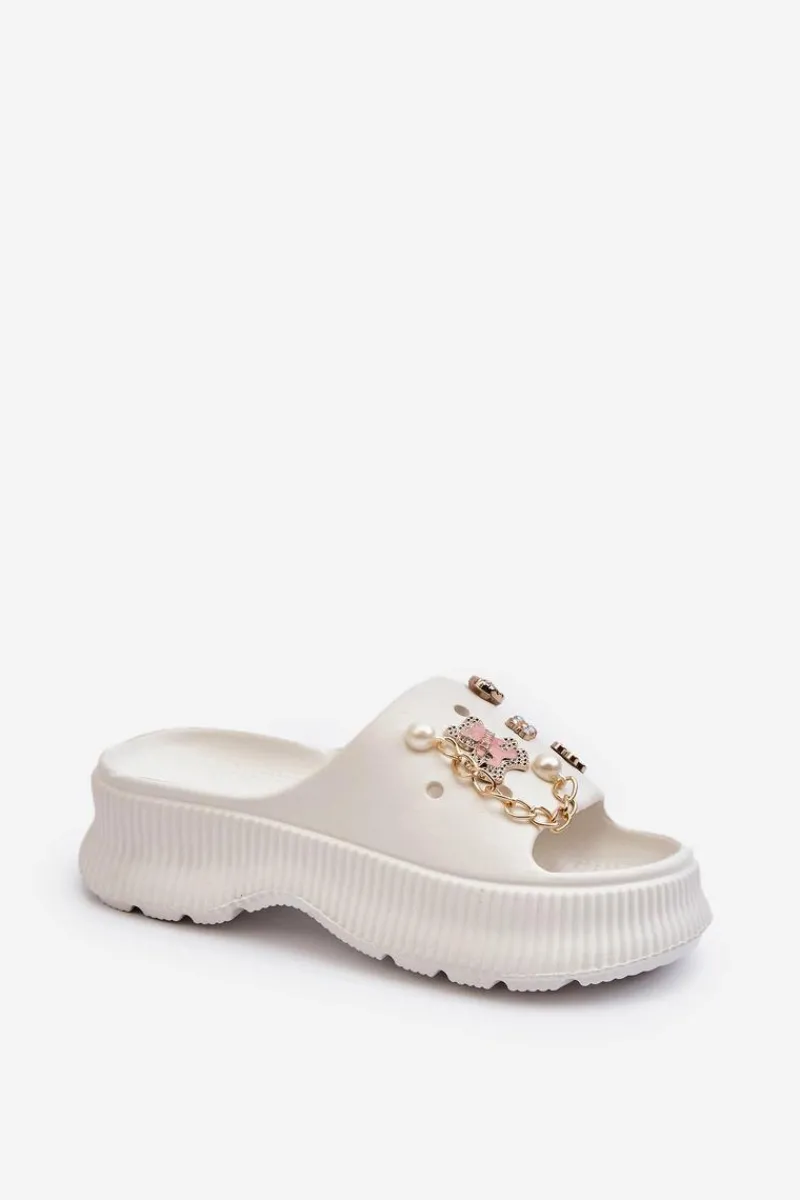 Damskie Piankowe Klapki Z Ozdobami Białe Afariana Damskie Klapki Na Platformie|Klapki Damskie Klasyczne