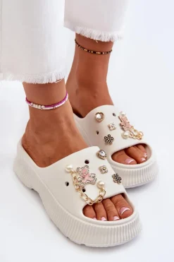 Damskie Piankowe Klapki Z Ozdobami Białe Afariana Damskie Klapki Na Platformie|Klapki Damskie Klasyczne