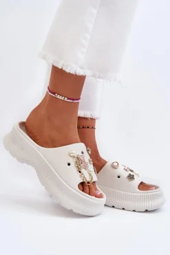 Damskie Piankowe Klapki Z Ozdobami Białe Afariana Damskie Klapki Na Platformie|Klapki Damskie Klasyczne