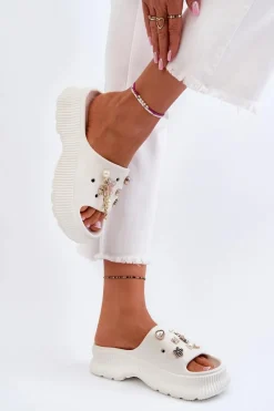 Damskie Piankowe Klapki Z Ozdobami Białe Afariana Damskie Klapki Na Platformie|Klapki Damskie Klasyczne