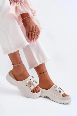 Damskie Piankowe Klapki Z Ozdobami Białe Afariana Damskie Klapki Na Platformie|Klapki Damskie Klasyczne