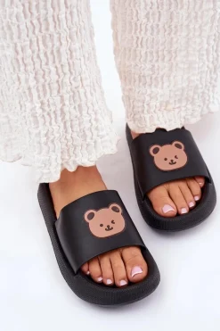 Sale Damskie Piankowe Klapki Z Misiem Czarne Lalon Damskie Klapki Basenowe|Klapki Damskie Klasyczne