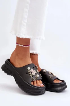 Hot Boto Damskie Piankowe Klapki Z Ozdobami Czarne Afariana