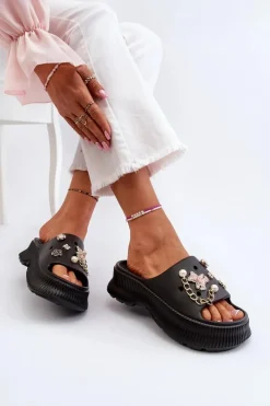 Hot Boto Damskie Piankowe Klapki Z Ozdobami Czarne Afariana