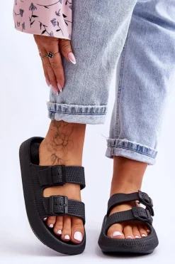 Discount Damskie Piankowe Klapki Z Paskami Czarne Sharmen Damskie Klapki Basenowe|Klapki Damskie Klasyczne