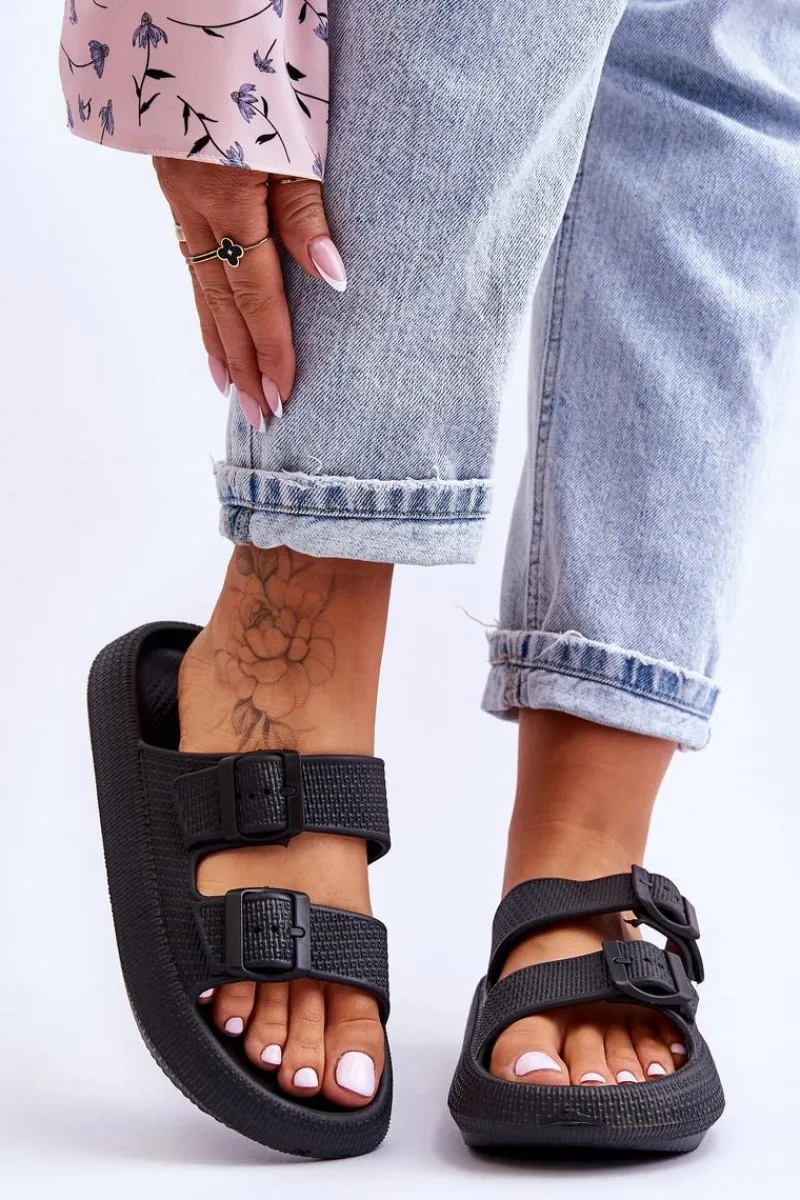 Discount Damskie Piankowe Klapki Z Paskami Czarne Sharmen Damskie Klapki Basenowe|Klapki Damskie Klasyczne