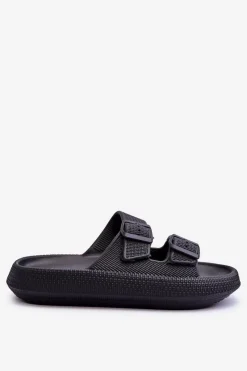 Discount Damskie Piankowe Klapki Z Paskami Czarne Sharmen Damskie Klapki Basenowe|Klapki Damskie Klasyczne