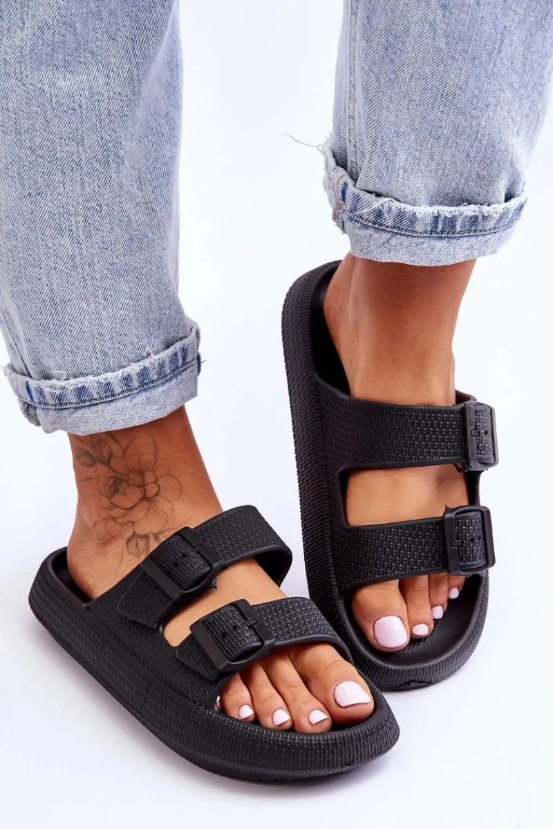 Discount Damskie Piankowe Klapki Z Paskami Czarne Sharmen Damskie Klapki Basenowe|Klapki Damskie Klasyczne