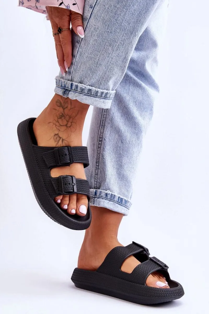 Discount Damskie Piankowe Klapki Z Paskami Czarne Sharmen Damskie Klapki Basenowe|Klapki Damskie Klasyczne