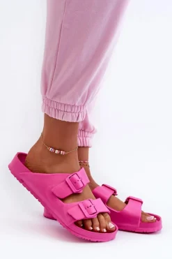 Sale Damskie Piankowe Klapki Z Klamrami Fuksja Luciene Damskie Klapki Basenowe|Klapki Na Platformie