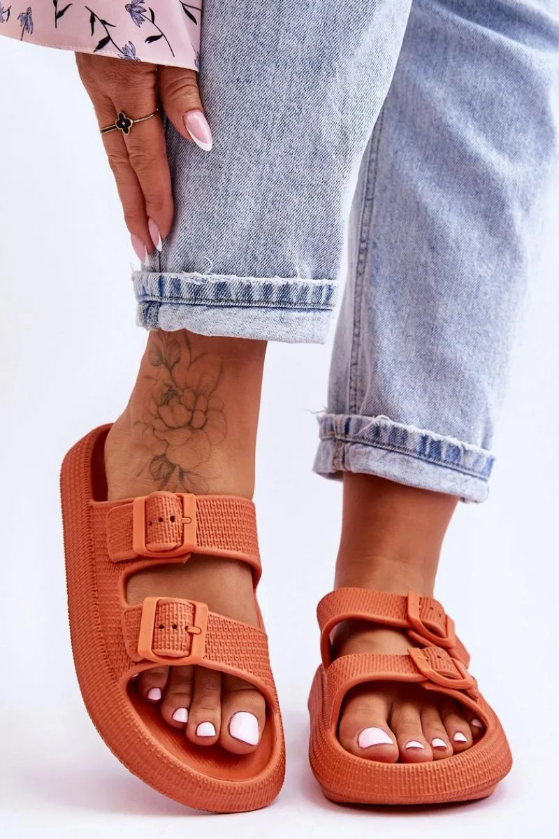 Klapki Basenowe|Klapki Damskie Klasyczne>Boto Damskie Piankowe Klapki Z Paskami Pomarańczowe Sharmen