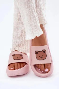 Clearance Boto Damskie Piankowe Klapki Z Misiem Różowe Lalon