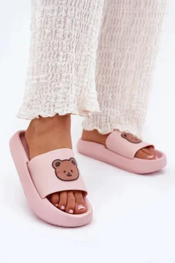 Clearance Boto Damskie Piankowe Klapki Z Misiem Różowe Lalon