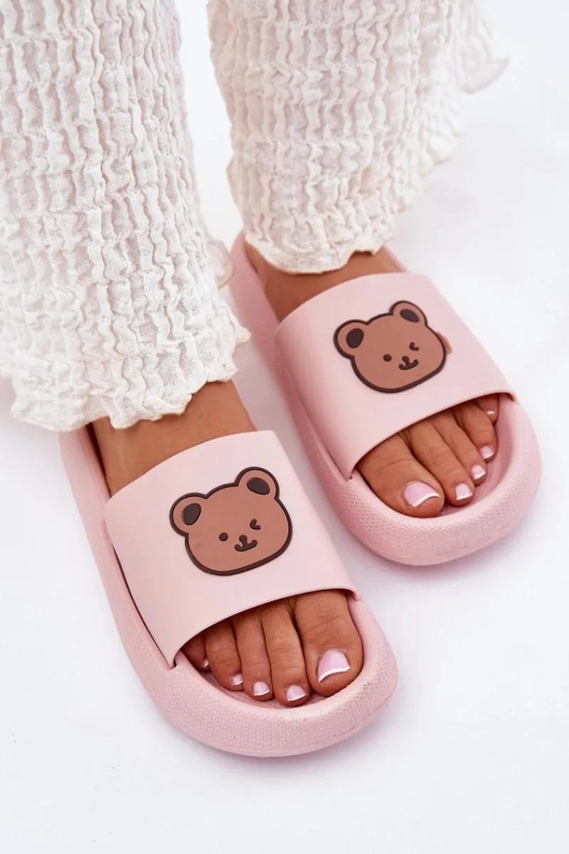 Clearance Boto Damskie Piankowe Klapki Z Misiem Różowe Lalon