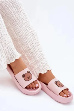 Clearance Boto Damskie Piankowe Klapki Z Misiem Różowe Lalon