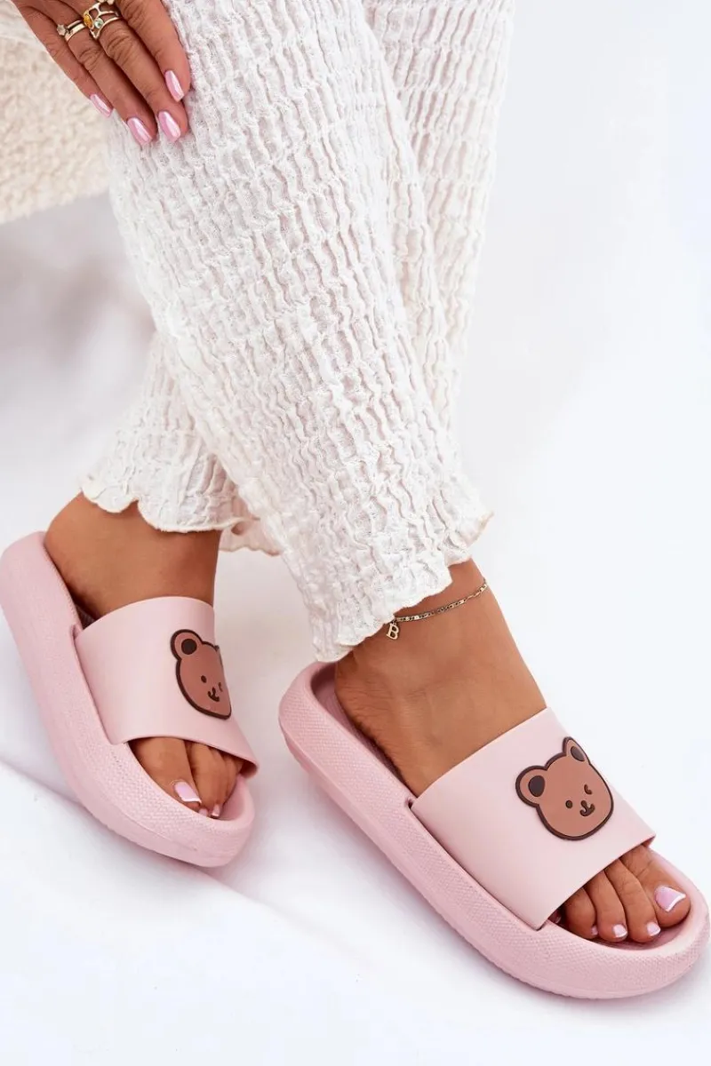 Clearance Boto Damskie Piankowe Klapki Z Misiem Różowe Lalon